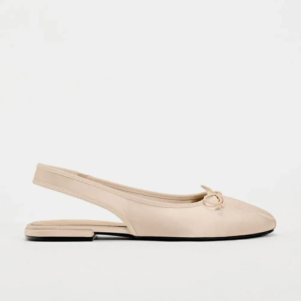 ZARA Blush Pink Satin Slingback Ballet Flats Bow Rounded Toe NWT 7.5
